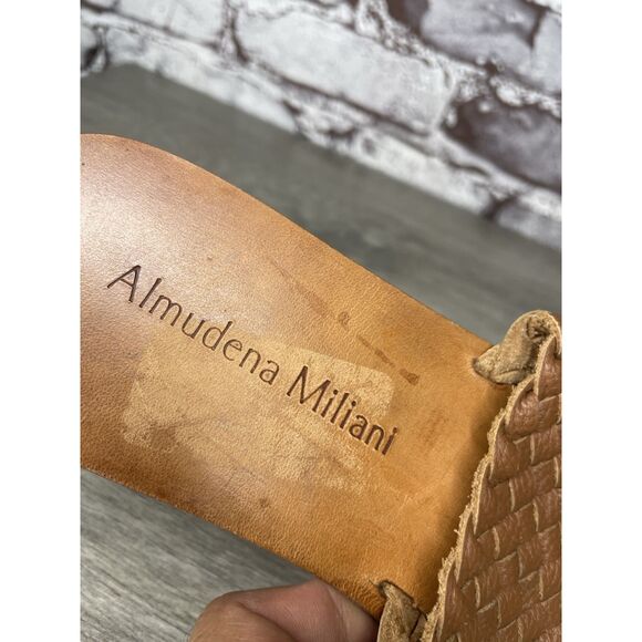almudena miliani Brown Leather Woven Slide Sandals Women Sz 9M US/40EU - Picture 8 of 16